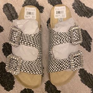 Steve Madden buckle snakeskin slides